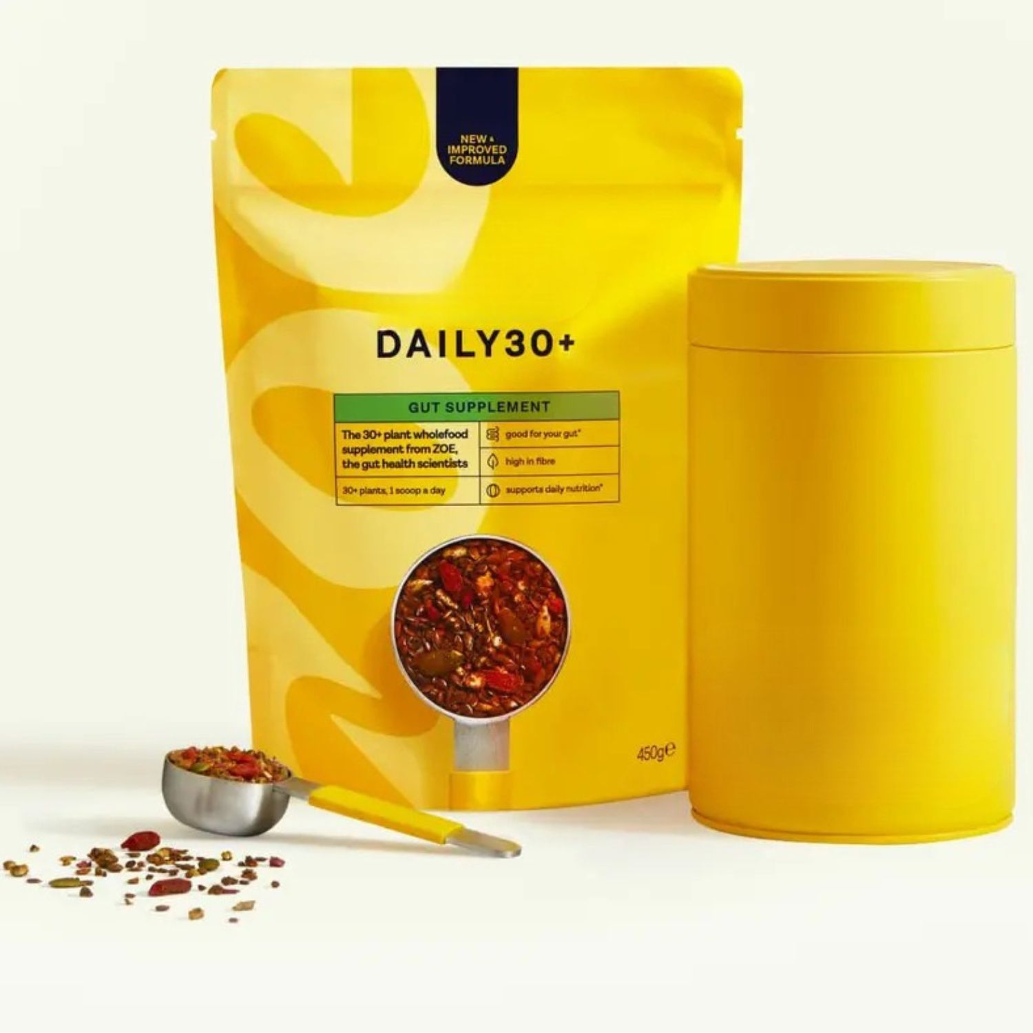Probiotic Gut Supplement packaging — Daily30+ pouch and canister